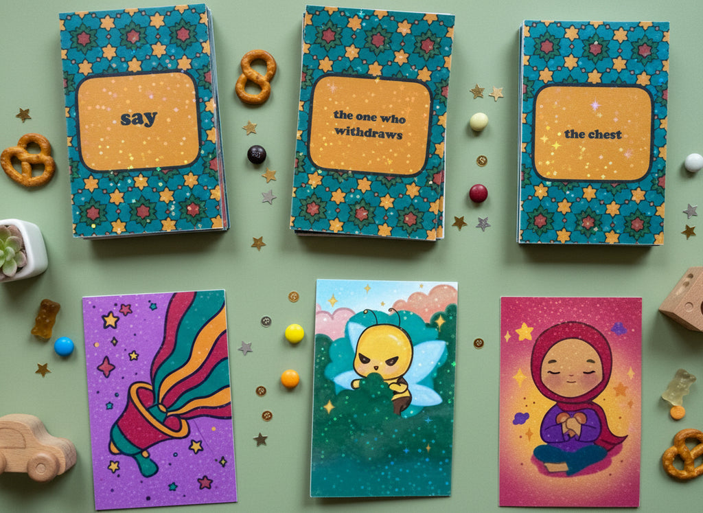 Match the Meaning cards showing English word cards and illustration cards with pretzels, candy and small toys on sage green background